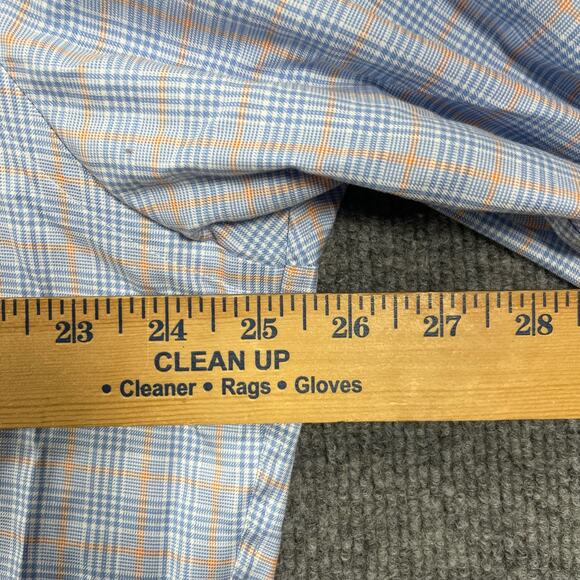 David Donahue Button Up Shirt Men's 17.5 34/35 Blue/Orange Tattersall Trim - Picture 8 of 12